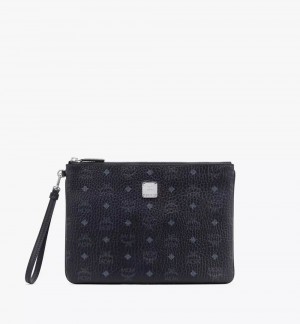 Clutch MCM Worldwide Wristlet Zip Pouch in Visetos Original Čierne | 928053-CAT