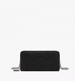 Crossbody Kabelka MCM Worldwide Aren Chain Zip Around in Embossed Monogram Kozene Čierne | 741305-EFX