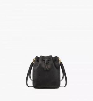 Crossbody Kabelka MCM Worldwide Dessau Drawstring In Embossed Monogram Kozene Čierne | 234978-AQJ