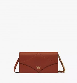Crossbody Kabelka MCM Worldwide Diamond Chain in Spanish Calf Kozene Hnede | 083974-TRG