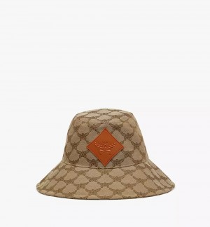 Klobuky MCM Worldwide Siroke Topanky Bucket in Lauretos Denim Jacquard Panske Béžové | 684210-ZNX