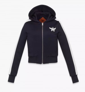 Mikina s Kapucnou MCM Worldwide Essential Logo Terry Zip Damske Modre | 049712-QRZ