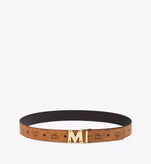 Opasky MCM Worldwide Claus Studded M Reversible 1.75” in Visetos Panske Hnede | 258640-OGX