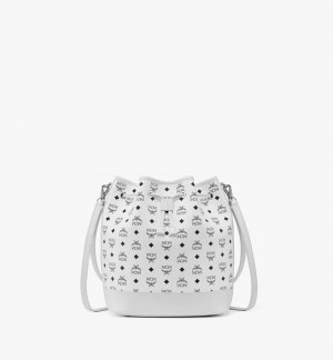 Taška Cez Rameno MCM Worldwide Dessau Drawstring in Visetos Biele | 983176-VZX