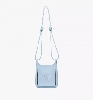 Taška Cez Rameno MCM Worldwide Himmel Hobo in Embossed Logo Kozene Modre | 540876-HBV