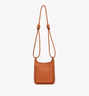 Taška Cez Rameno MCM Worldwide Himmel Hobo in Embossed Logo Kozene Hnede | 692048-DOF