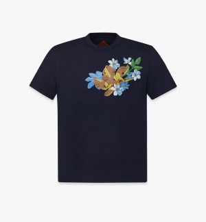 Topy MCM Worldwide Floral T-Shirt in Organic Bavlnene Panske Čierne | 371426-QOI