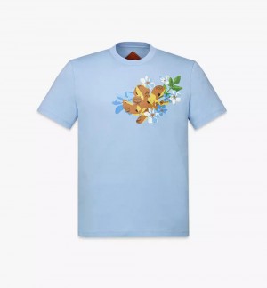 Topy MCM Worldwide Floral T-Shirt in Organic Bavlnene Panske Modre | 175892-QUC