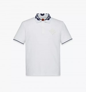 Topy MCM Worldwide Intarsia Laurel Piqué Polo Panske Biele | 365940-UZC