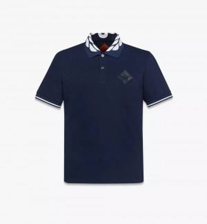 Topy MCM Worldwide Intarsia Laurel Piqué Polo Panske Námornícka Modrá | 952430-MYO