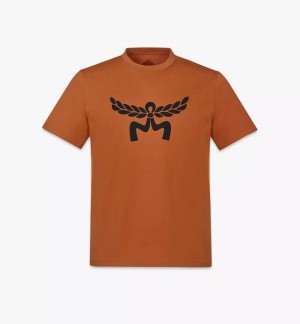 Topy MCM Worldwide Laurel Logo Print T-Shirt in Organic Bavlnene Panske Hnede | 146372-LEV