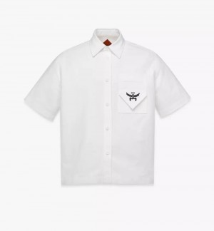 Topy MCM Worldwide Logo Kratke Sleeve Oxford Shirt Panske Biele | 419762-RHJ