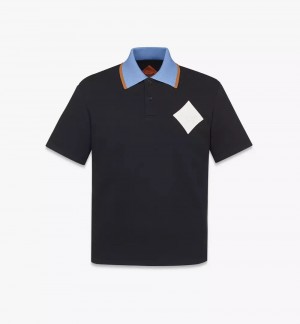 Topy MCM Worldwide Logo Patch Piqué Polo Panske Čierne | 608392-VLN