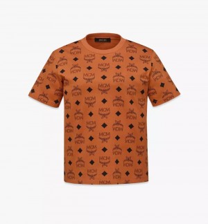 Topy MCM Worldwide Maxi Monogram Print T-Shirt in Organic Bavlnene Damske Hnede | 274519-ROB