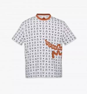 Topy MCM Worldwide Mega Laurel Monogram Print T-Shirt in Organic Bavlnene Damske Biele | 605941-UKT