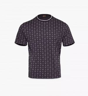 Topy MCM Worldwide Visetos Print T-Shirt in Organic Bavlnene Panske Čierne | 835641-FBU