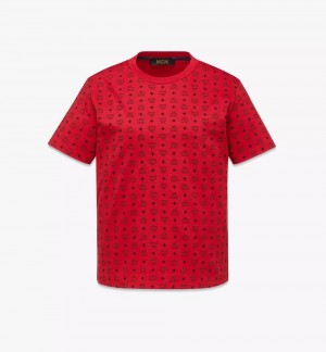 Topy MCM Worldwide Visetos Print T-Shirt in Organic Bavlnene Panske Červené | 214983-IER