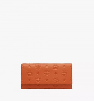 Velke Penazenky MCM Worldwide Aren Continental in Embossed Monogram Kozene Hnede | 659208-ZIR