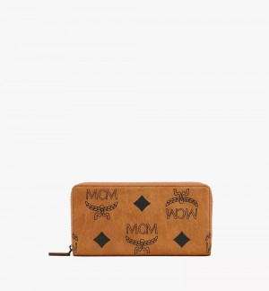 Velke Penazenky MCM Worldwide Zip Around in Maxi Visetos Hnede | 389625-HFW