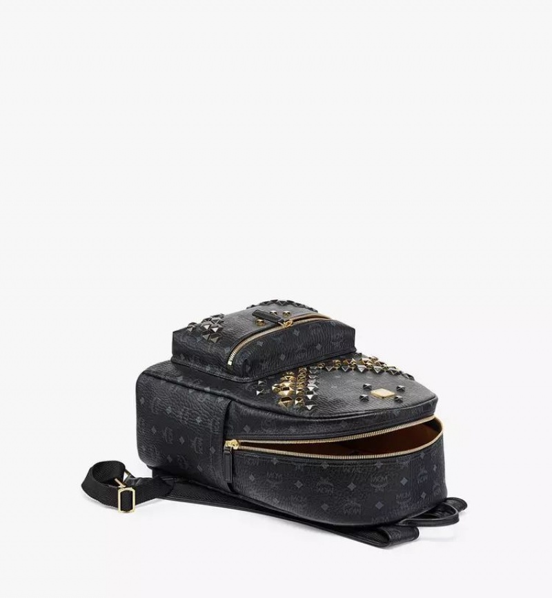 Batohy MCM Worldwide Retro M Studs Stark in Visetos Čierne | 258160-TJK
