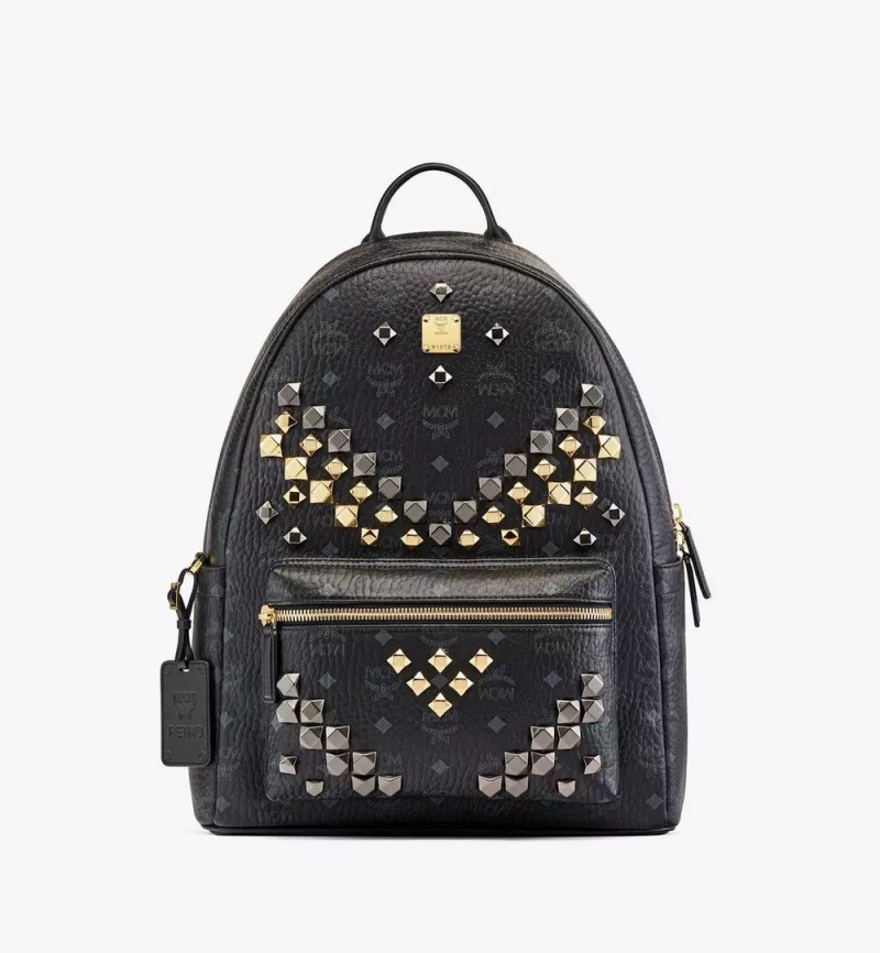 Batohy MCM Worldwide Retro M Studs Stark in Visetos Čierne | 258160-TJK