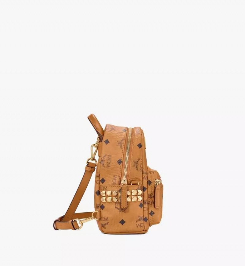 Batohy MCM Worldwide Stark Bebe Boo Side Studs in Visetos Hnede | 465708-KAJ