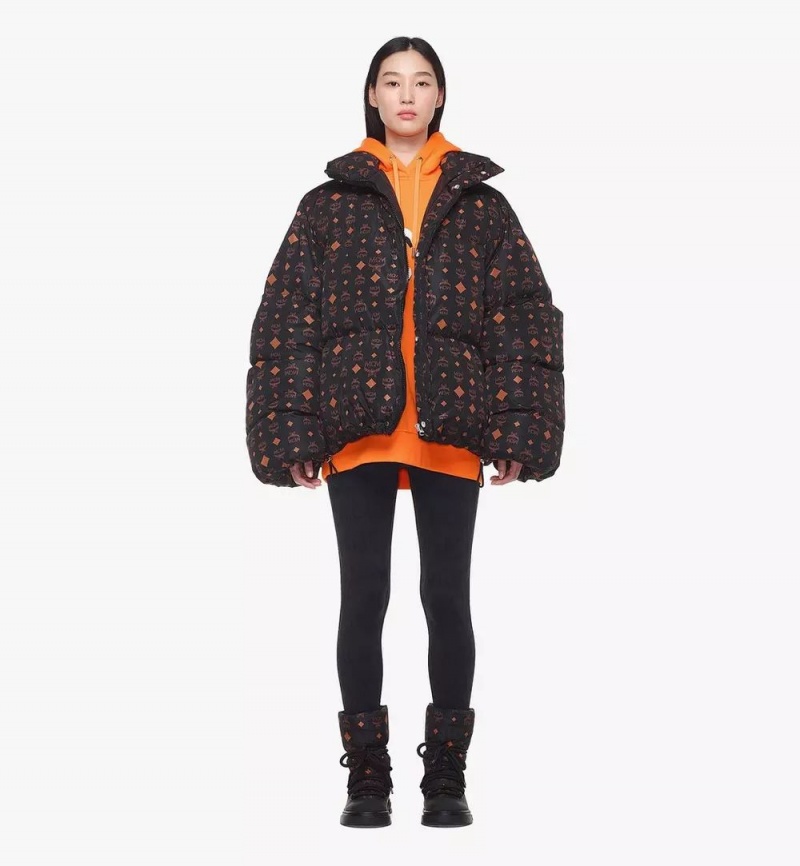 Bundy MCM Worldwide Monogram Print Puffer in Regenerated Nylon Damske Čierne | 934152-QFL