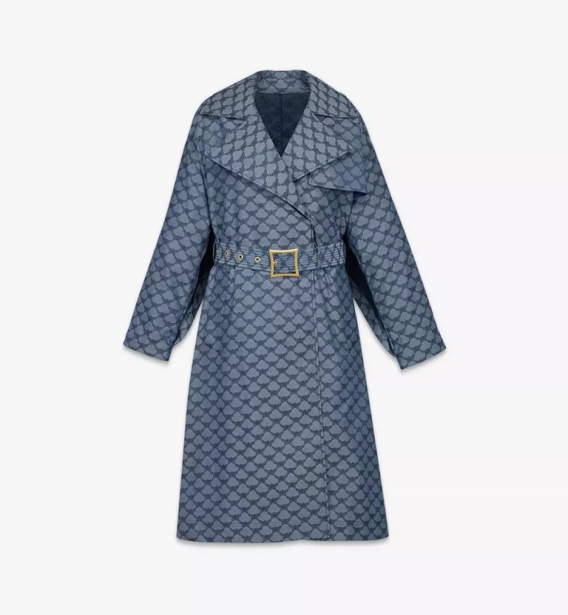 Bundy MCM Worldwide Trench Coat in Lauretos Denim Jacquard Damske Modre | 501487-DVZ