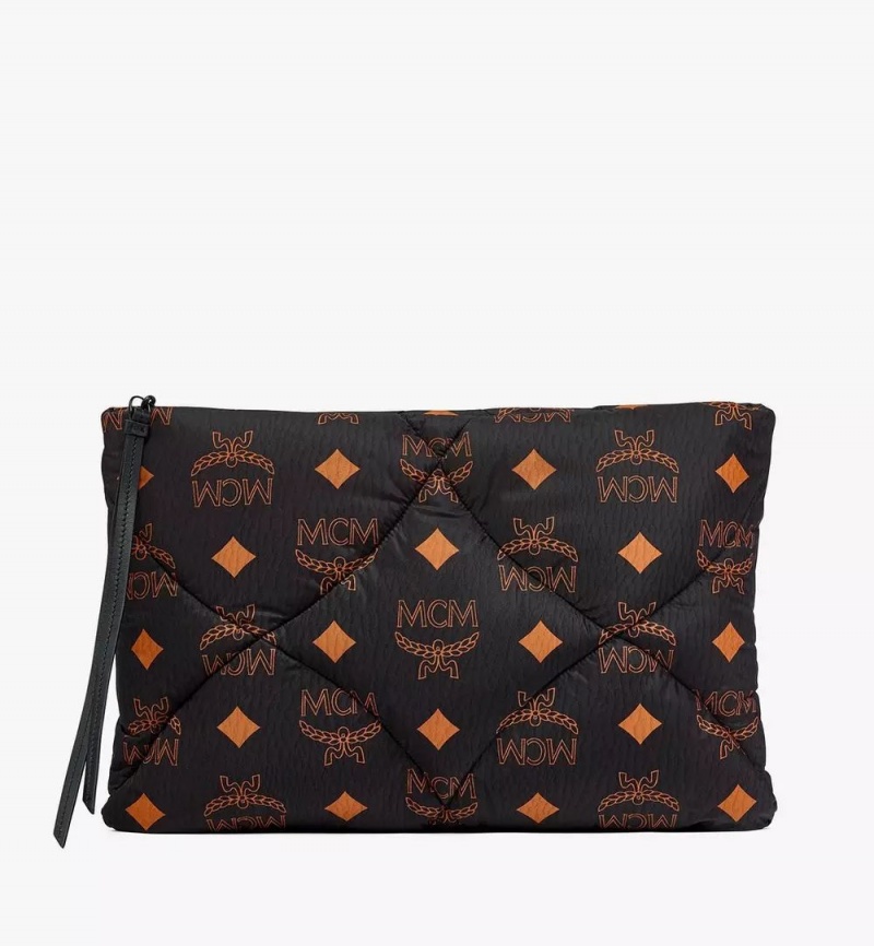 Clutch MCM Worldwide Aren Prešívané Pouch in Maxi Monogram Nylon Čierne | 537481-ORW