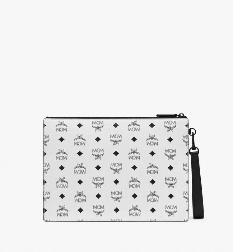 Clutch MCM Worldwide Aren Wristlet Zip Pouch in Visetos Biele | 461283-XSP