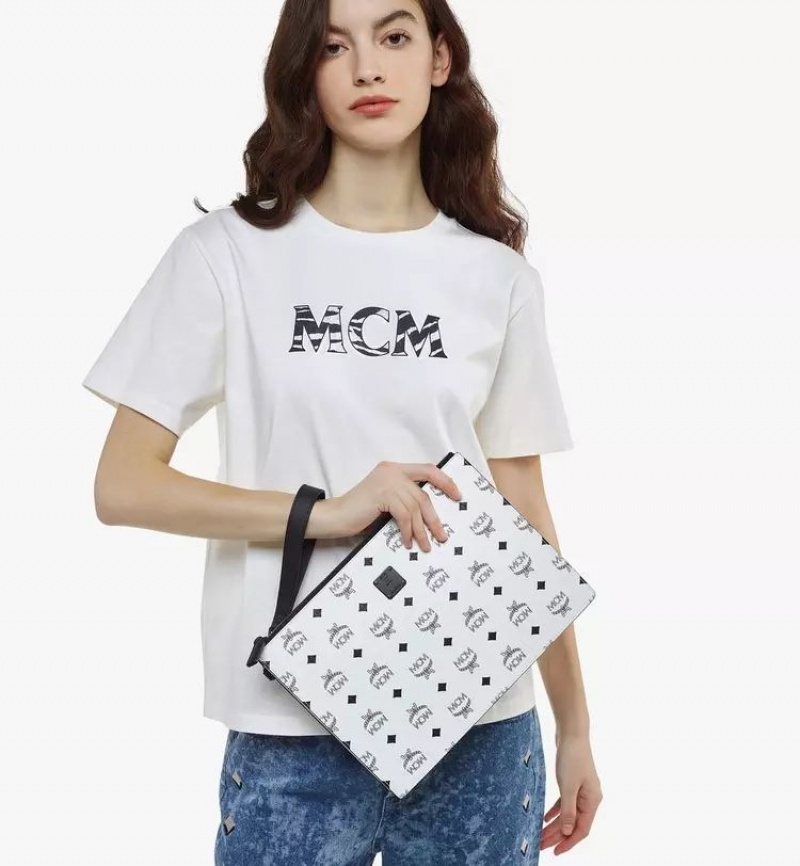 Clutch MCM Worldwide Aren Wristlet Zip Pouch in Visetos Biele | 461283-XSP