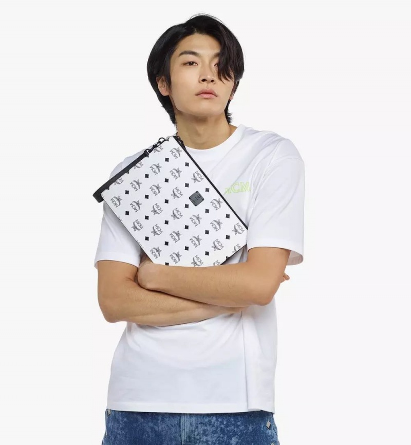 Clutch MCM Worldwide Aren Wristlet Zip Pouch in Visetos Biele | 461283-XSP