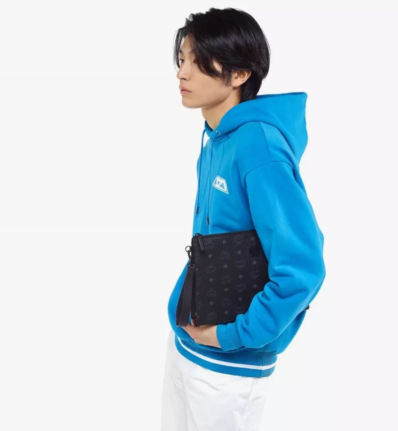 Clutch MCM Worldwide Aren Wristlet Zip Pouch in Visetos Čierne | 368715-TPX