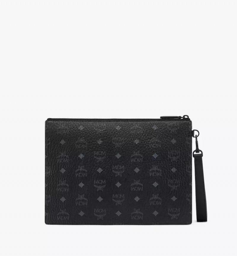 Clutch MCM Worldwide Aren Wristlet Zip Pouch in Visetos Čierne | 368715-TPX