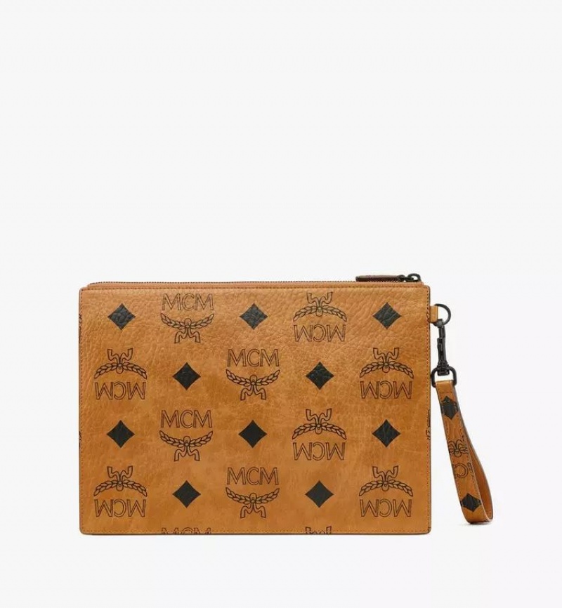Clutch MCM Worldwide Aren Wristlet Zip Pouch in Maxi Visetos Hnede | 896247-YIM