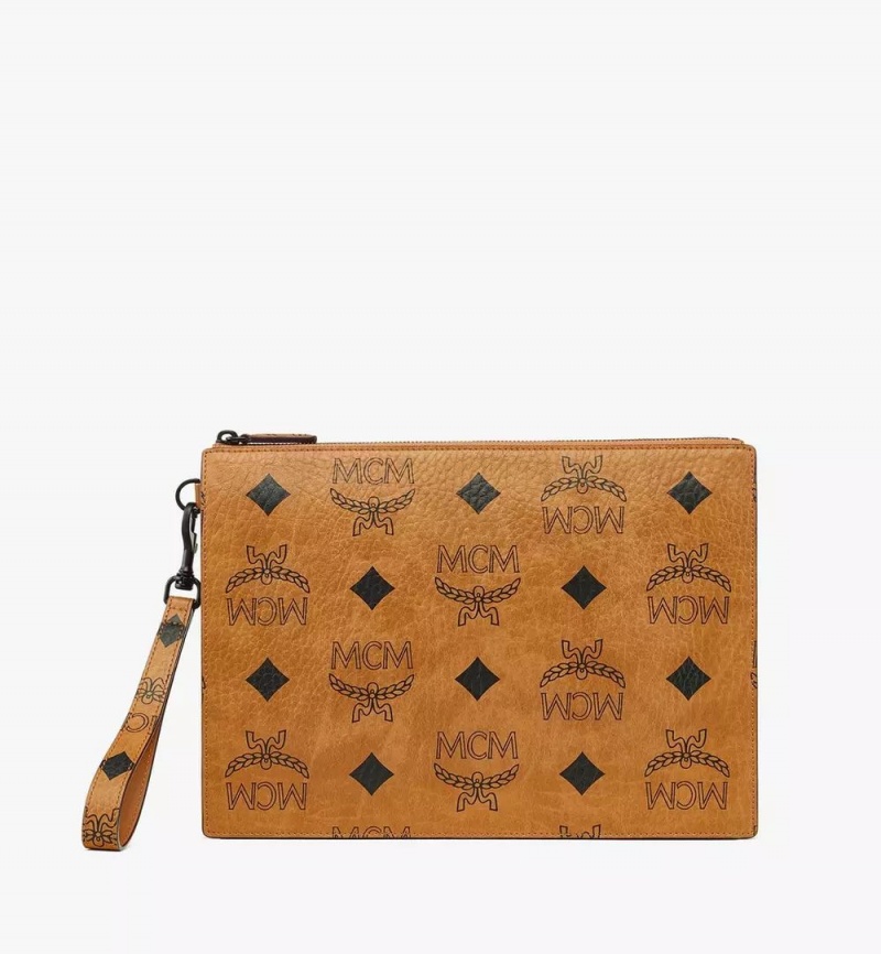 Clutch MCM Worldwide Aren Wristlet Zip Pouch in Maxi Visetos Hnede | 896247-YIM