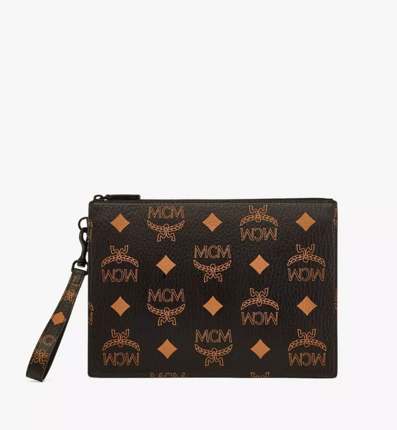 Clutch MCM Worldwide Aren Wristlet Zip Pouch in Maxi Visetos Čierne | 260379-VNY