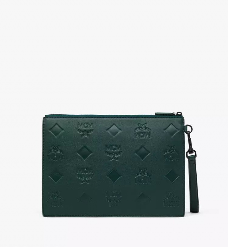 Clutch MCM Worldwide Aren Wristlet Zip Pouch in Maxi Monogram Kozene Zelene | 810975-MKO