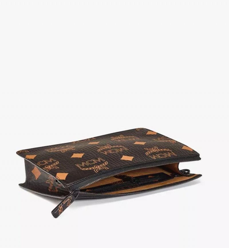 Clutch MCM Worldwide Wristlet Zip Pouch w/ Chain Remienkove in Maxi Visetos Čierne | 691825-XNL