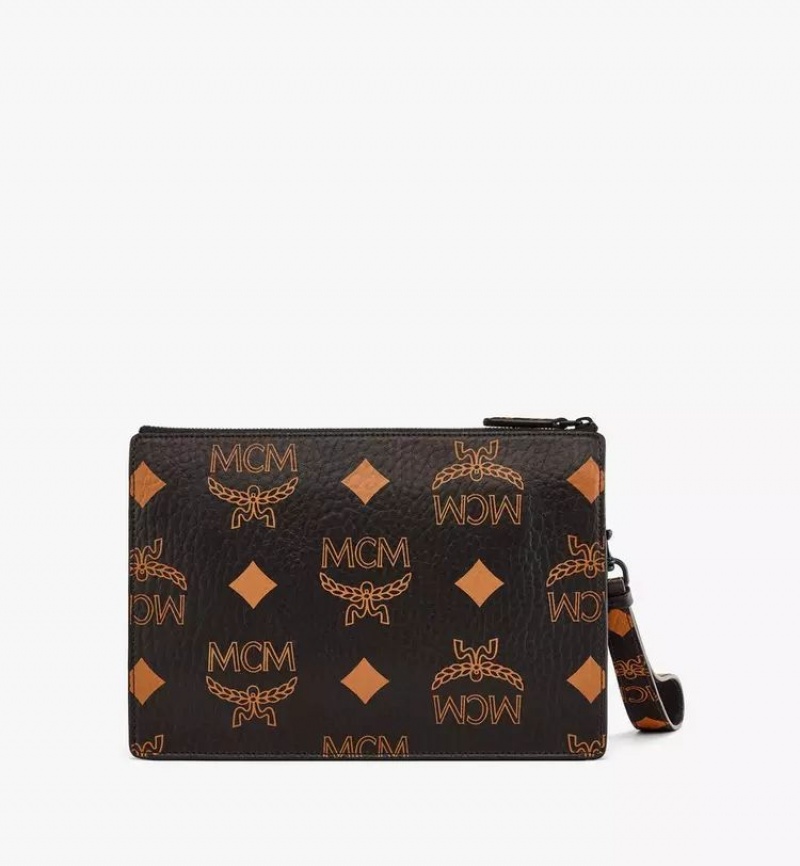 Clutch MCM Worldwide Wristlet Zip Pouch w/ Chain Remienkove in Maxi Visetos Čierne | 691825-XNL