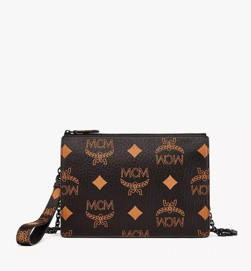 Clutch MCM Worldwide Wristlet Zip Pouch w/ Chain Remienkove in Maxi Visetos Čierne | 691825-XNL