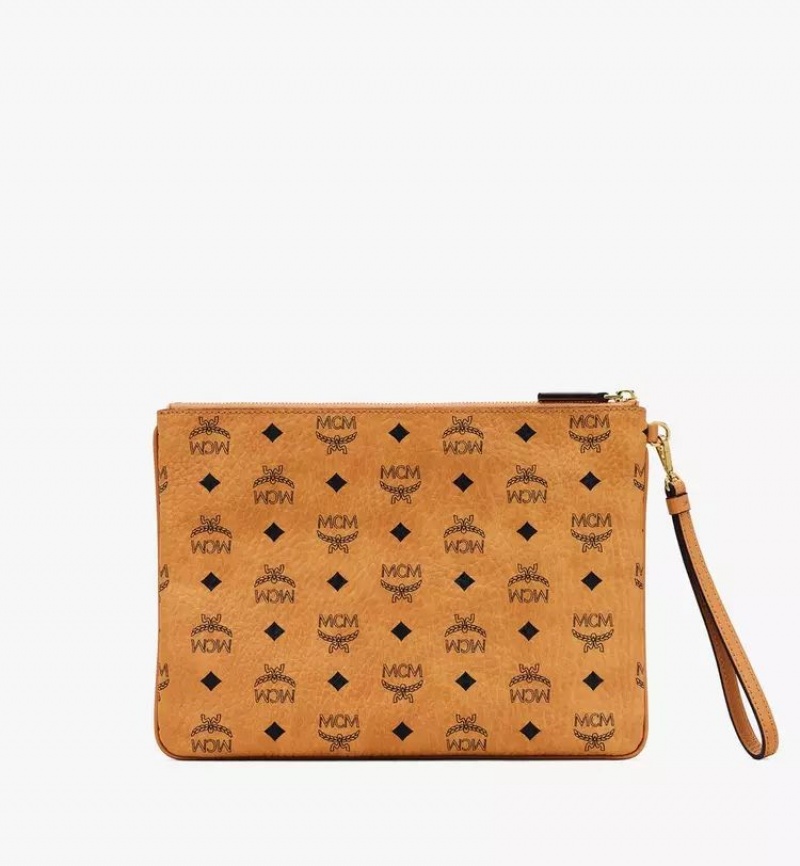 Clutch MCM Worldwide Wristlet Zip Pouch in Visetos Original Hnede | 409735-ULC