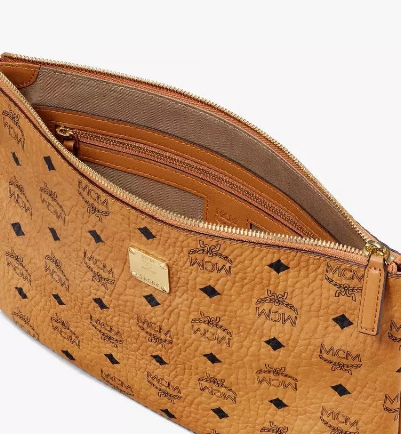 Clutch MCM Worldwide Wristlet Zip Pouch in Visetos Original Hnede | 409735-ULC