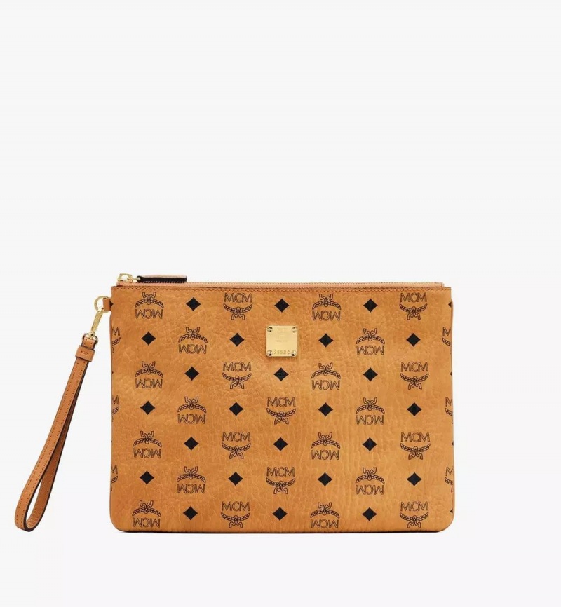 Clutch MCM Worldwide Wristlet Zip Pouch in Visetos Original Hnede | 409735-ULC