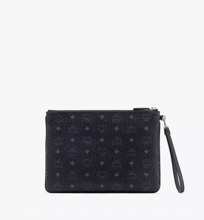 Clutch MCM Worldwide Wristlet Zip Pouch in Visetos Original Čierne | 928053-CAT