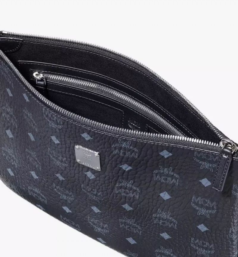 Clutch MCM Worldwide Wristlet Zip Pouch in Visetos Original Čierne | 928053-CAT