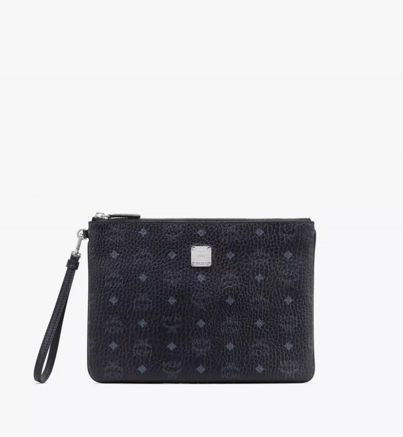 Clutch MCM Worldwide Wristlet Zip Pouch in Visetos Original Čierne | 928053-CAT