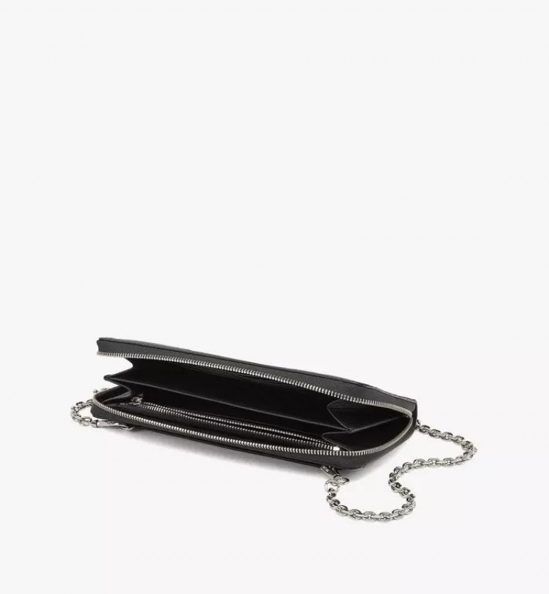 Crossbody Kabelka MCM Worldwide Aren Chain Zip Around in Embossed Monogram Kozene Čierne | 741305-EFX