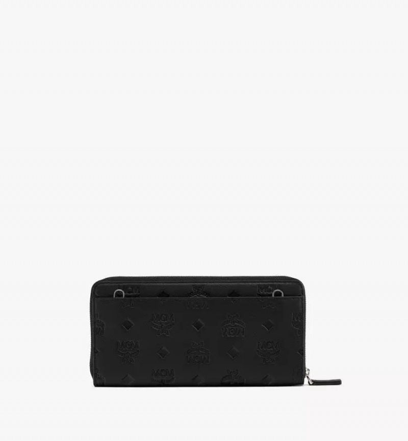 Crossbody Kabelka MCM Worldwide Aren Chain Zip Around in Embossed Monogram Kozene Čierne | 741305-EFX