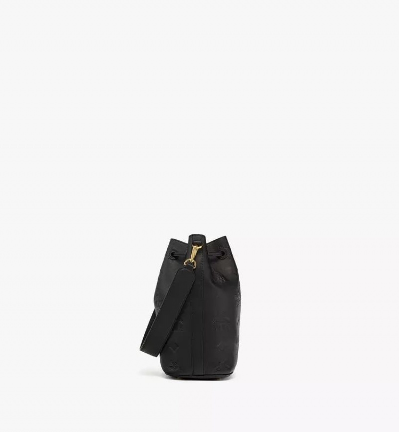 Crossbody Kabelka MCM Worldwide Dessau Drawstring In Embossed Monogram Kozene Čierne | 234978-AQJ